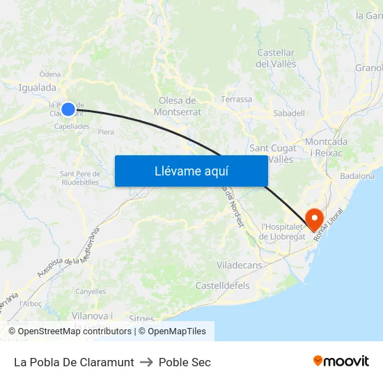 La Pobla De Claramunt to Poble Sec map