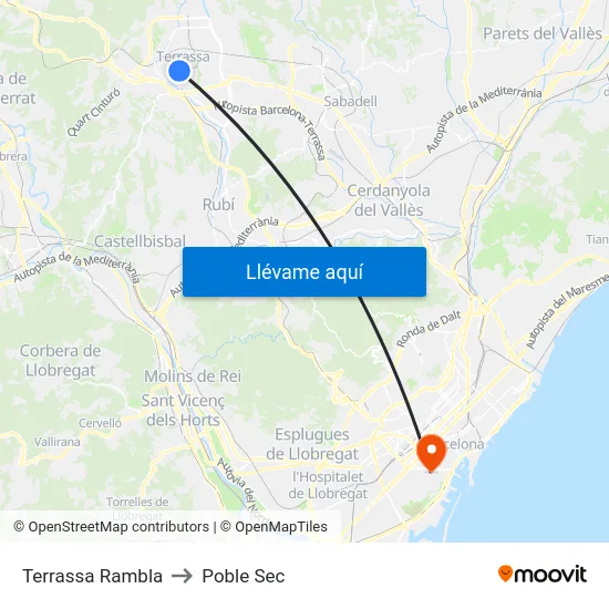 Terrassa Rambla to Poble Sec map