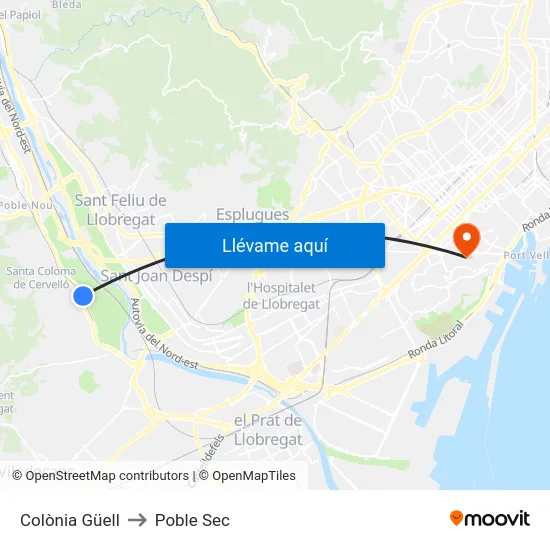 Colònia Güell to Poble Sec map