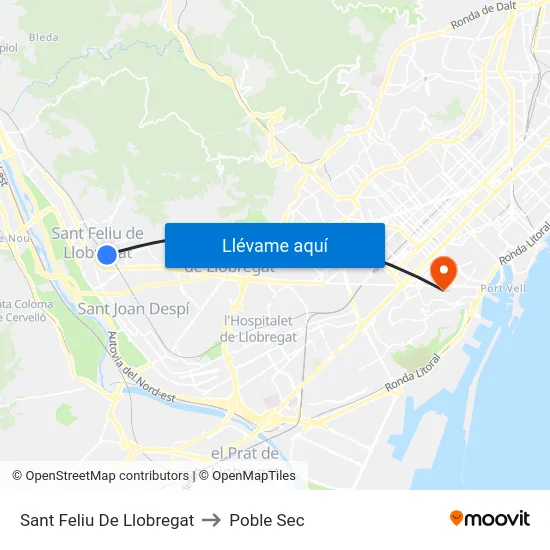 Sant Feliu De Llobregat to Poble Sec map