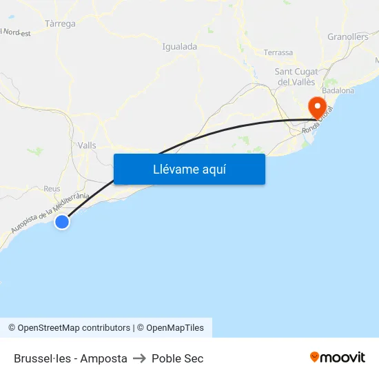 Brussel·Ies - Amposta to Poble Sec map