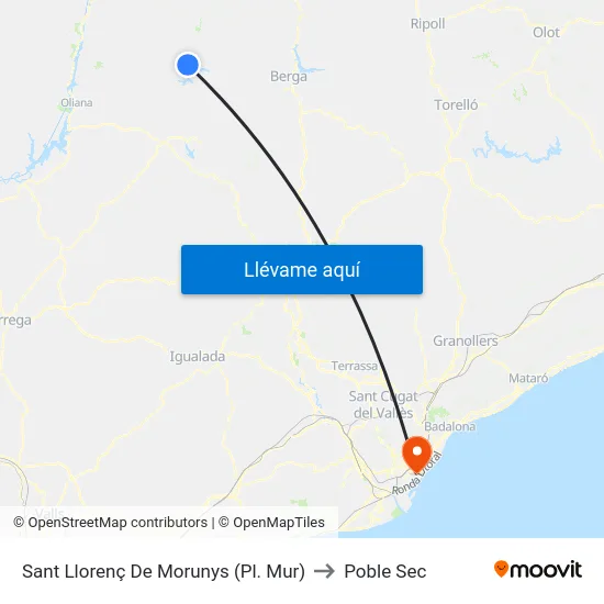 Sant Llorenç De Morunys (Pl. Mur) to Poble Sec map