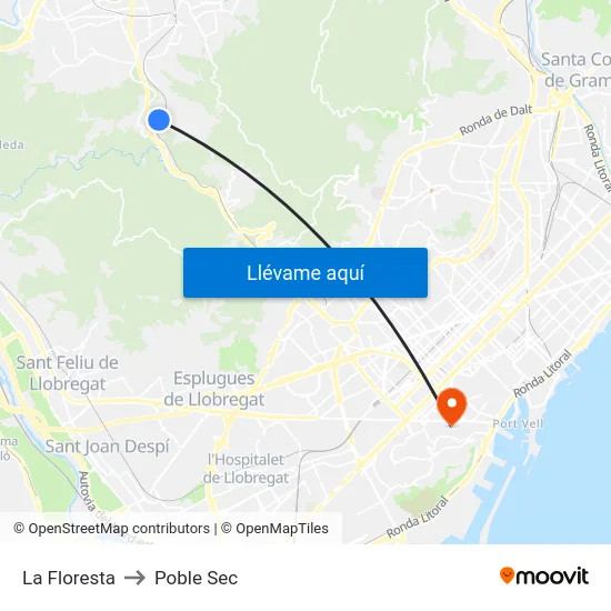 La Floresta to Poble Sec map