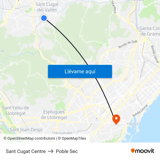 Sant Cugat Centre to Poble Sec map