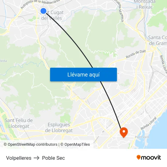 Volpelleres to Poble Sec map