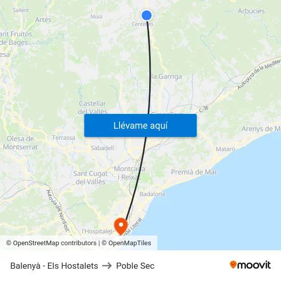 Balenyà - Els Hostalets to Poble Sec map