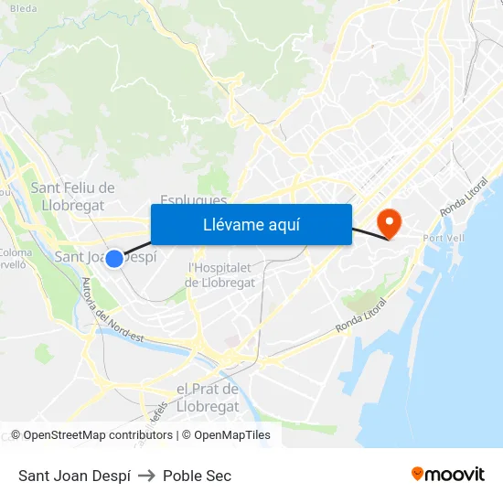 Sant Joan Despí to Poble Sec map