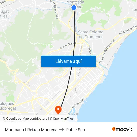 Montcada I Reixac-Manresa to Poble Sec map