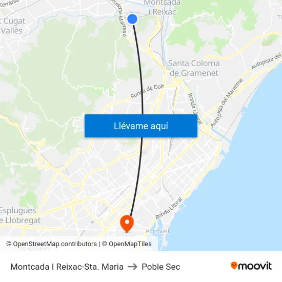 Montcada I Reixac-Sta. Maria to Poble Sec map