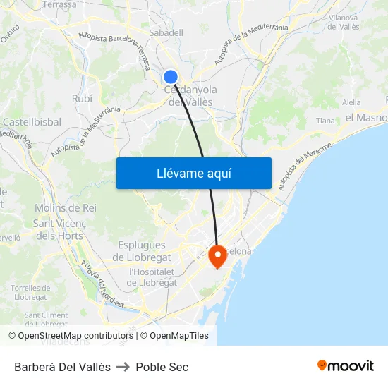 Barberà Del Vallès to Poble Sec map