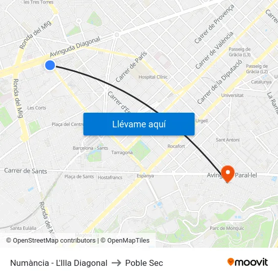 Numància - L'Illa Diagonal to Poble Sec map