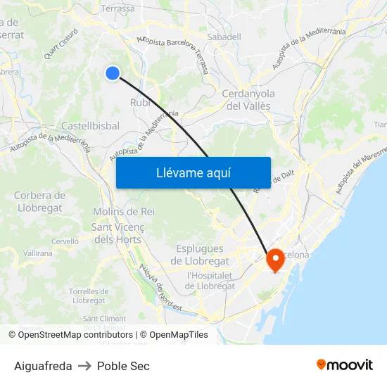 Aiguafreda to Poble Sec map