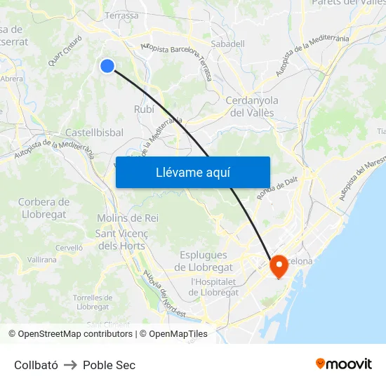 Collbató to Poble Sec map