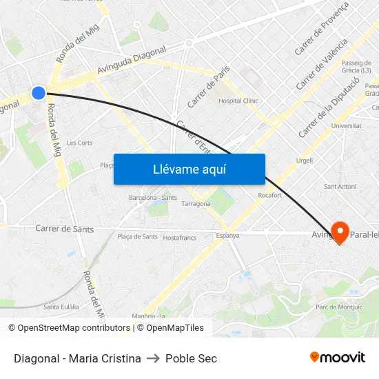 Diagonal - Maria Cristina to Poble Sec map