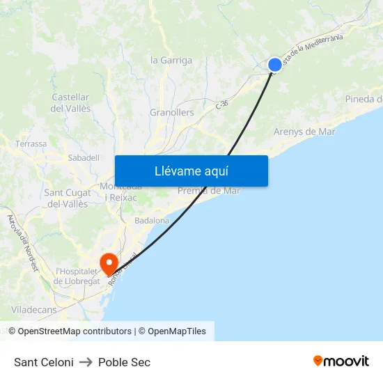 Sant Celoni to Poble Sec map