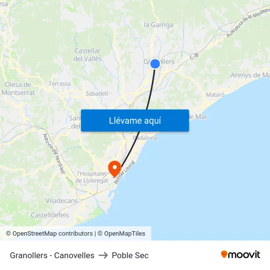 Granollers - Canovelles to Poble Sec map