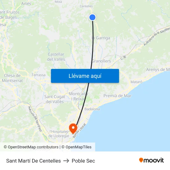 Sant Martí De Centelles to Poble Sec map