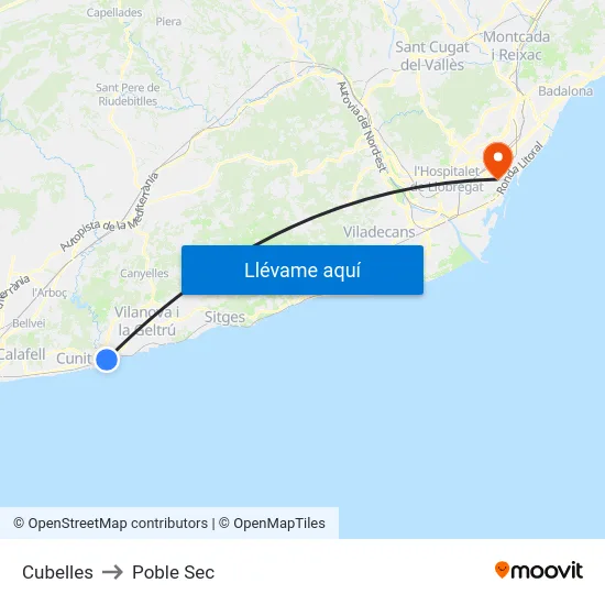 Cubelles to Poble Sec map