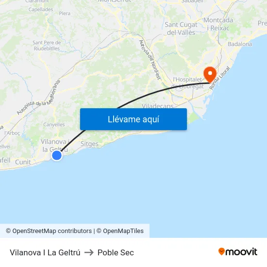 Vilanova I La Geltrú to Poble Sec map