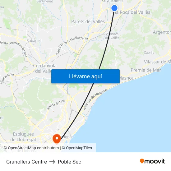 Granollers Centre to Poble Sec map
