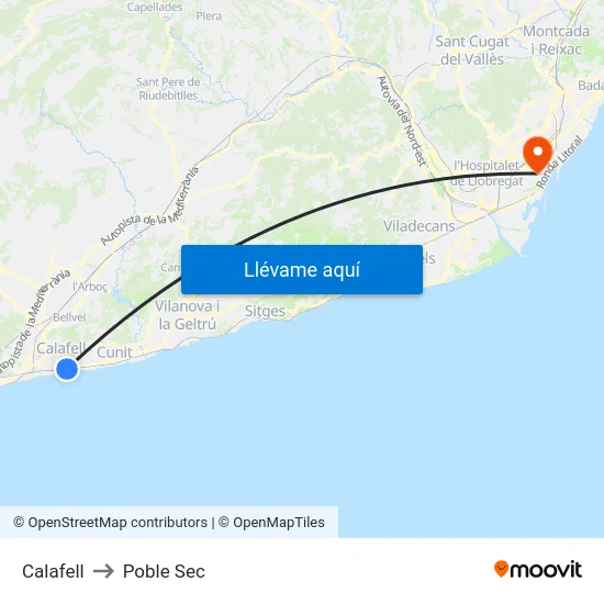 Calafell to Poble Sec map