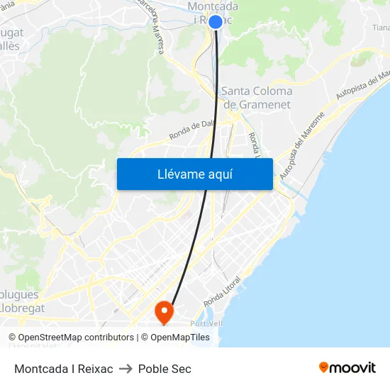 Montcada I Reixac to Poble Sec map