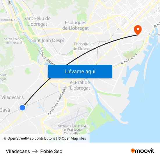Viladecans to Poble Sec map