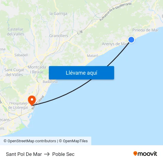 Sant Pol De Mar to Poble Sec map