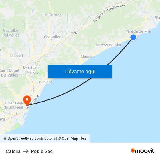 Calella to Poble Sec map