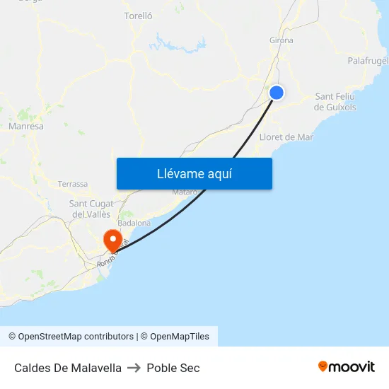 Caldes De Malavella to Poble Sec map