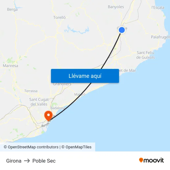 Girona to Poble Sec map