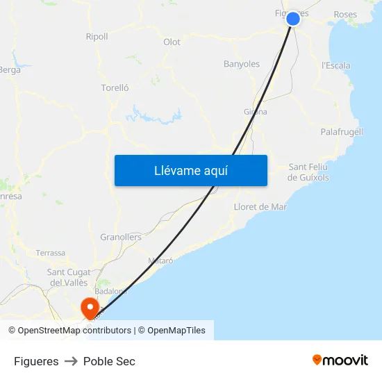 Figueres to Poble Sec map