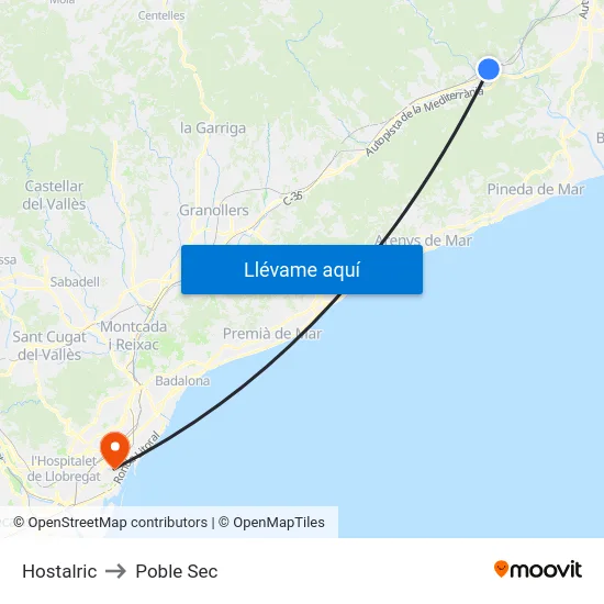 Hostalric to Poble Sec map