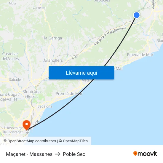 Maçanet - Massanes to Poble Sec map