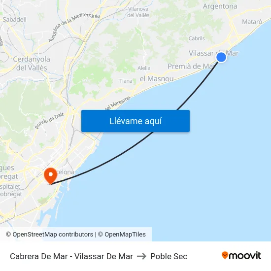 Cabrera De Mar - Vilassar De Mar to Poble Sec map