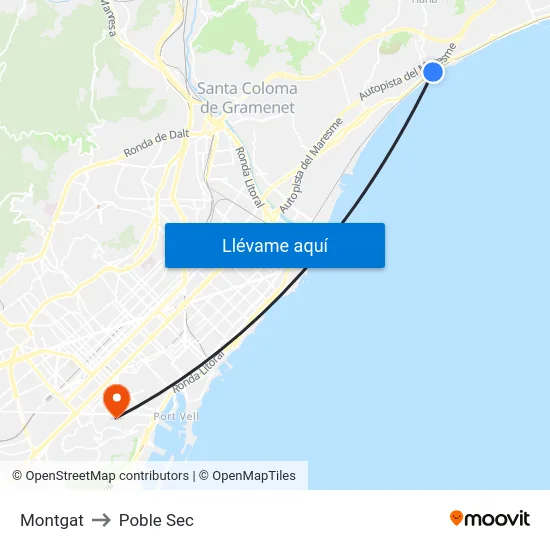 Montgat to Poble Sec map