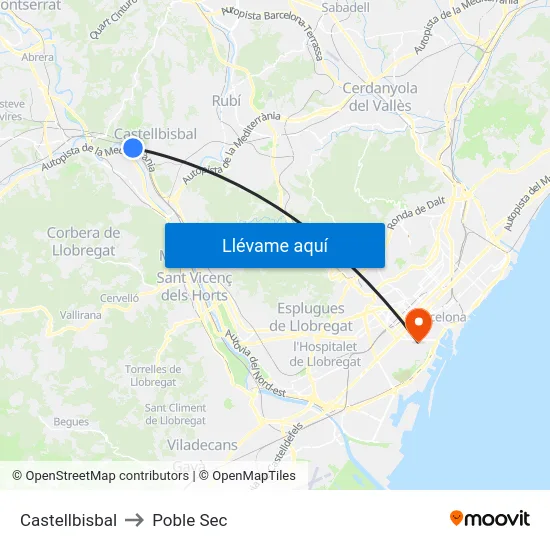 Castellbisbal to Poble Sec map