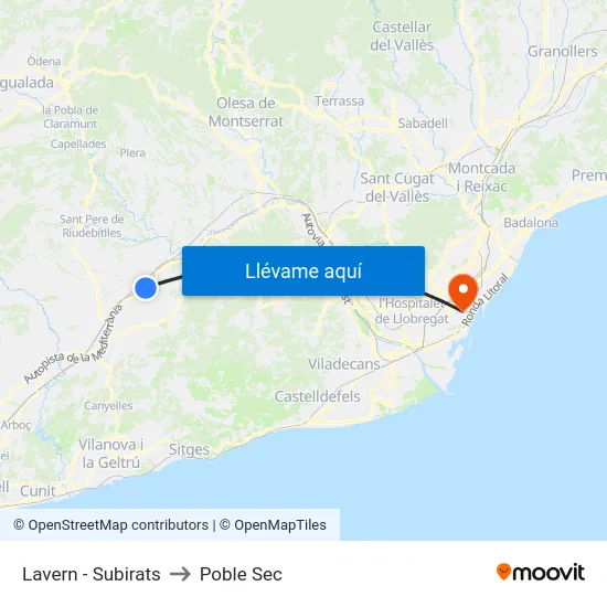 Lavern - Subirats to Poble Sec map