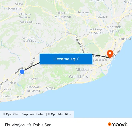Els Monjos to Poble Sec map