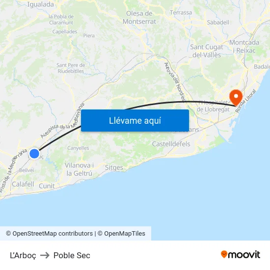 L’Arboç to Poble Sec map