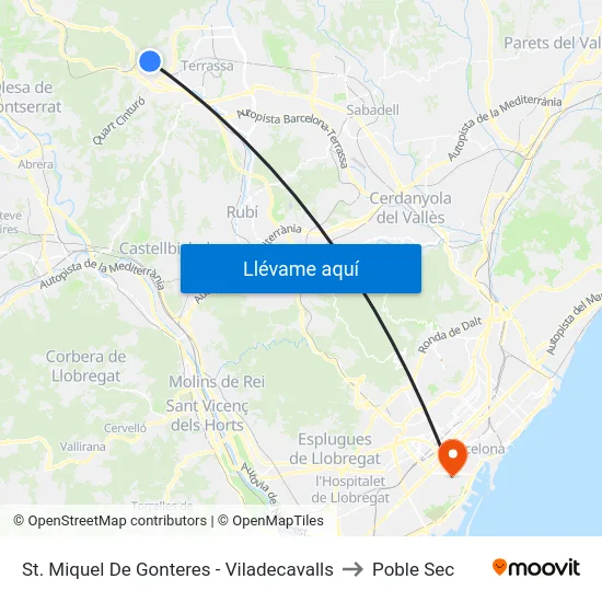 St. Miquel De Gonteres - Viladecavalls to Poble Sec map