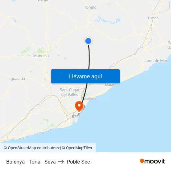 Balenyà - Tona - Seva to Poble Sec map