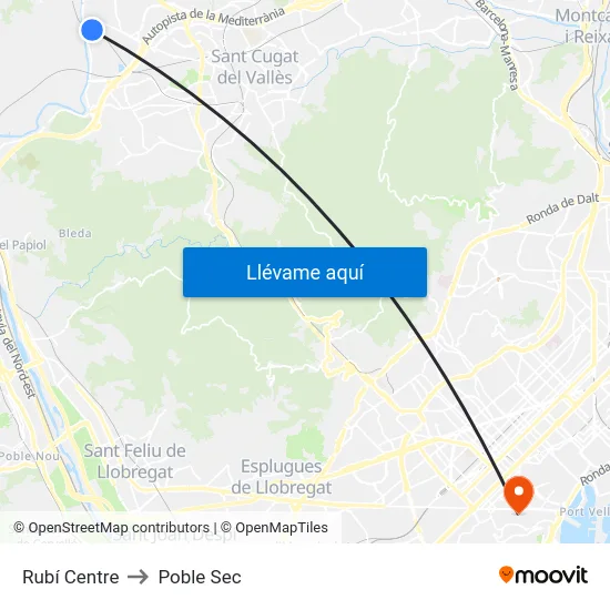 Rubí Centre to Poble Sec map