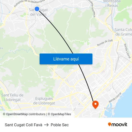 Sant Cugat Coll Favà to Poble Sec map