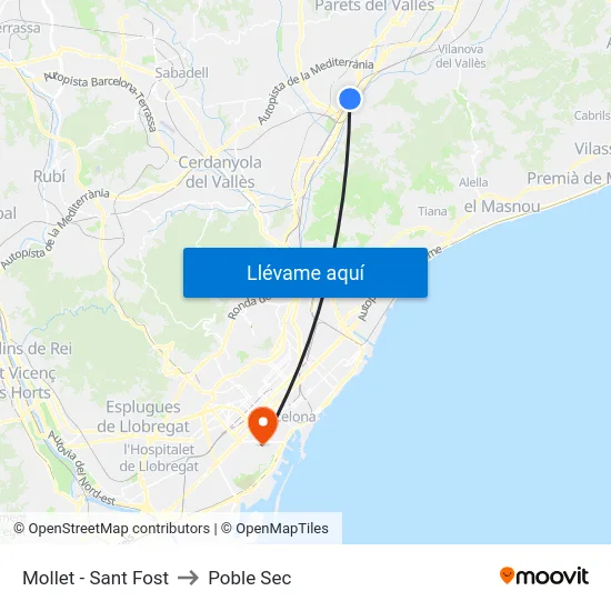 Mollet - Sant Fost to Poble Sec map