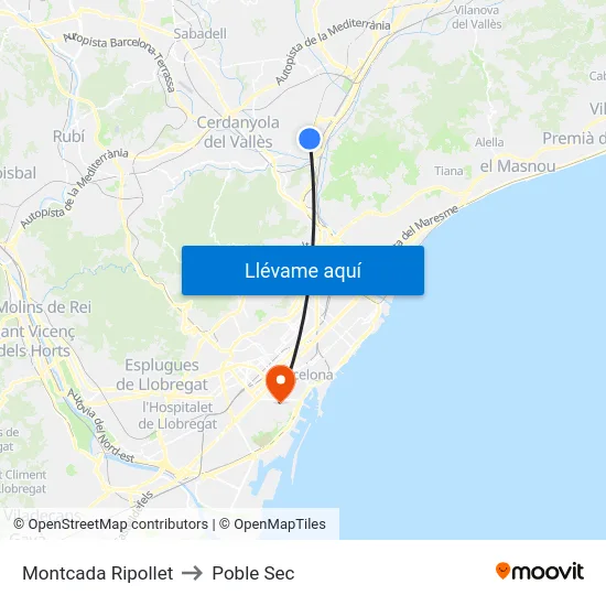 Montcada Ripollet to Poble Sec map