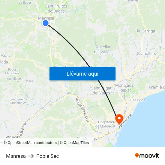 Manresa to Poble Sec map