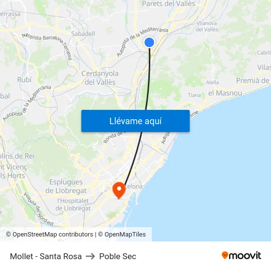 Mollet - Santa Rosa to Poble Sec map