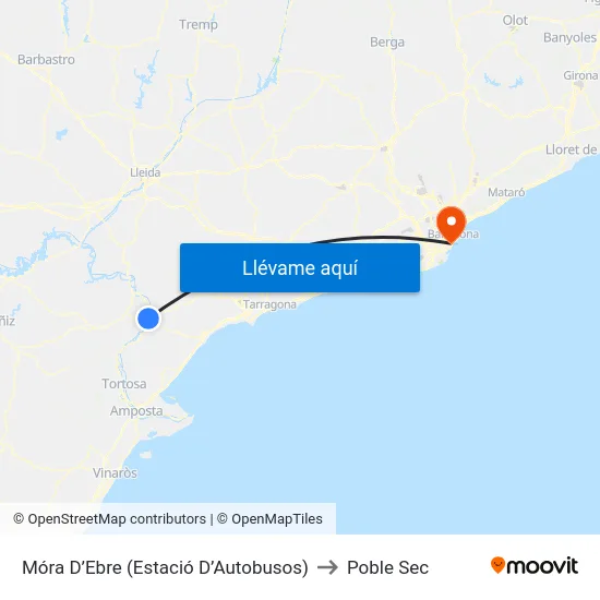 Móra D’Ebre (Estació D’Autobusos) to Poble Sec map