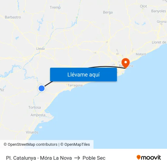 Pl. Catalunya - Móra La Nova to Poble Sec map